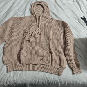 Cozy Knit Hooded Sweater in Blush